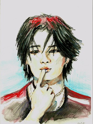 Fan art sketch of I.N. from Stray Kids new, handmade watercolor A4
