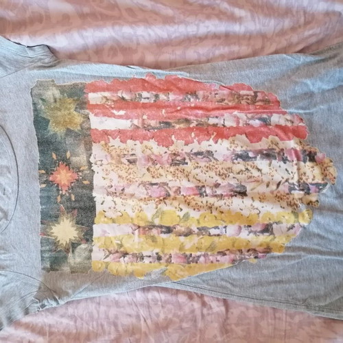 Long blouse with multicolor design used, size S
