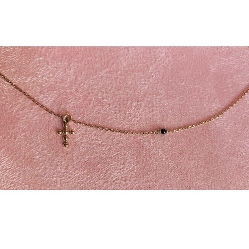 Silver necklace with cross and black stone, rose gold plated, like new