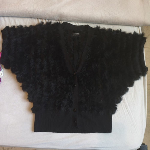 Fullah Sugah black bolero jacket used, size L, synthetic silk and rabbit fur