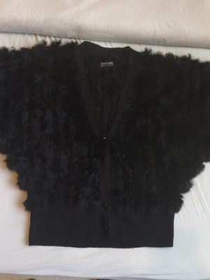 Fullah Sugah black bolero jacket used, size L, synthetic silk and rabbit fur