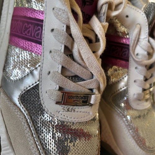 Roberto Cavalli women's sneakers like new silver with fuchsia detail
