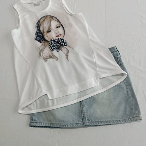Mayoral kids set blouse with back transparency and H&M denim skirt 7-8 years like new