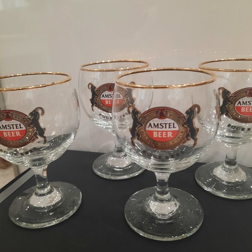 Amstel Bock beer glasses set of 4 with gold rim like new