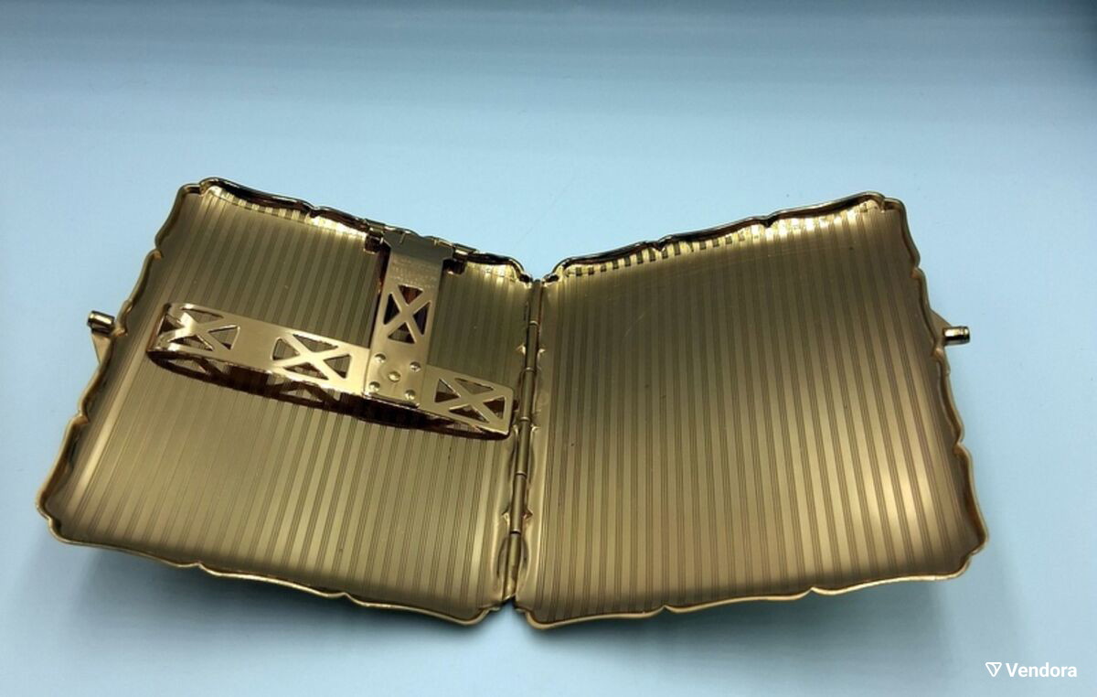 vintage stratton cigarette case Blue Enamel Flying Ducks Design Gold Tone Engine Turned 9.5cm Stratton Cigarette Case in Silver