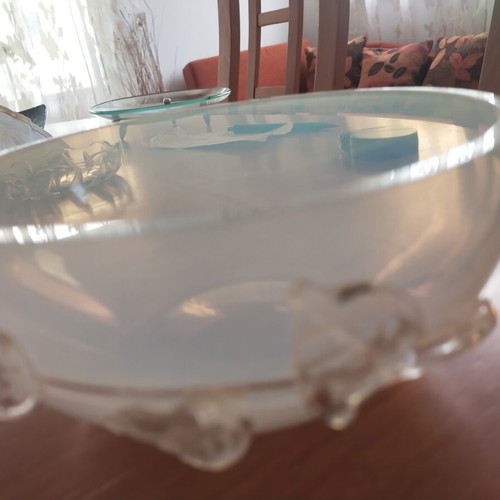 Vintage Matte Glass Bowl with Relief Roses and Leaves like new