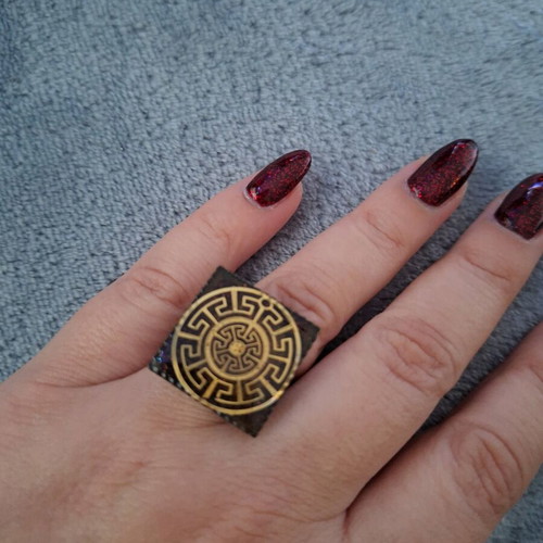 Handmade Meander Ring gold color, new