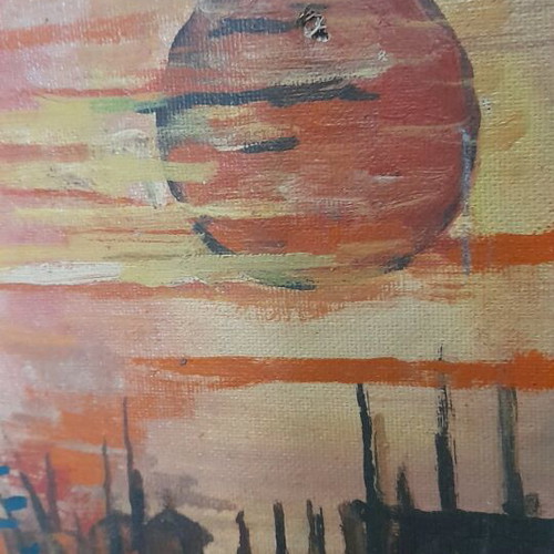 Painting used with harmony in composition and vivid sunset colors