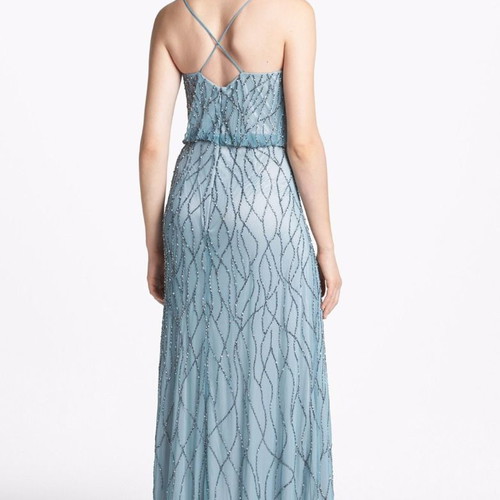 Adrianna Papell Beaded Mesh gown dress used, size M, blue
