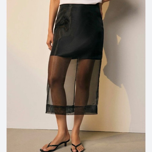 Midi skirt Marks & Spencer 100% silk organza, new, black, size L