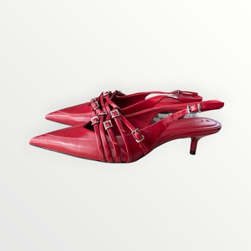 Red buckle slingback sandals and platforms new, size 38