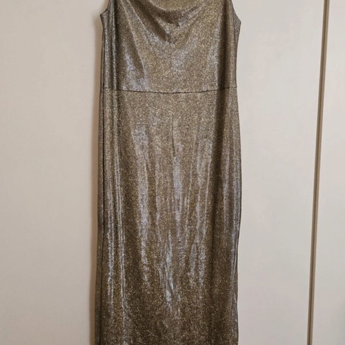 MANGO Metallic Gold Lurex Slip Dress, size L, with soft lining