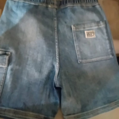 Zara cargo denim shorts used, elastic waist, adjustable cords, blue, size 134 cm