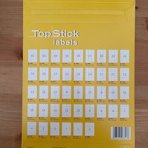 Topstick adhesive labels A4 rectangular 105x48mm new