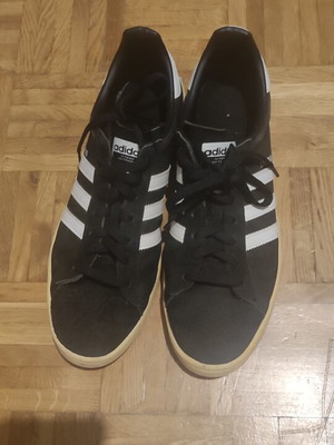Adidas Campus sneakers used, black with white stripes, size 46.5