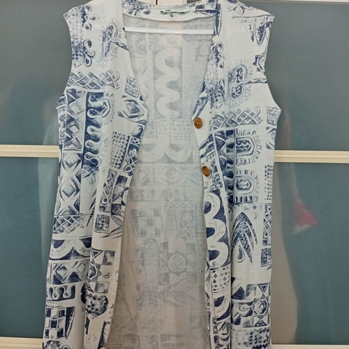 Citron Vast Summer Ethnic Vest M 38 10 Like New, Ecru Blue
