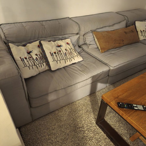 Corner sofa, four-seater, right side, light grey-blue