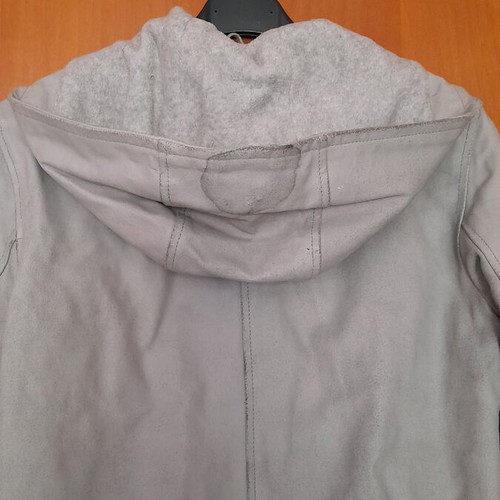 Zara leather jacket with fleece lining and hood used, gray