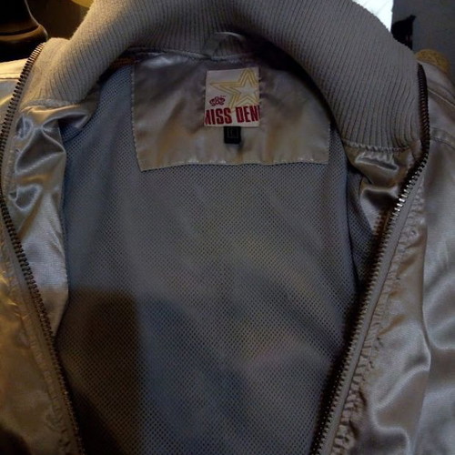 Miss Denim satin bomber jacket silver like new, size L