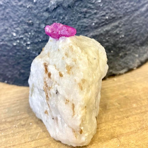 Natural rare raw ruby specimen in feldspar with mica new