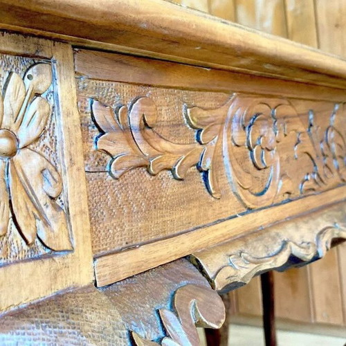 Antique extendable dining table 1960, hand-carved solid wood