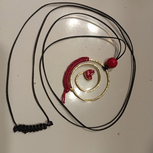 Heart pendant new brass with black cord