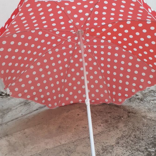 Beach umbrella new, 1.60 m diameter, red with white dots