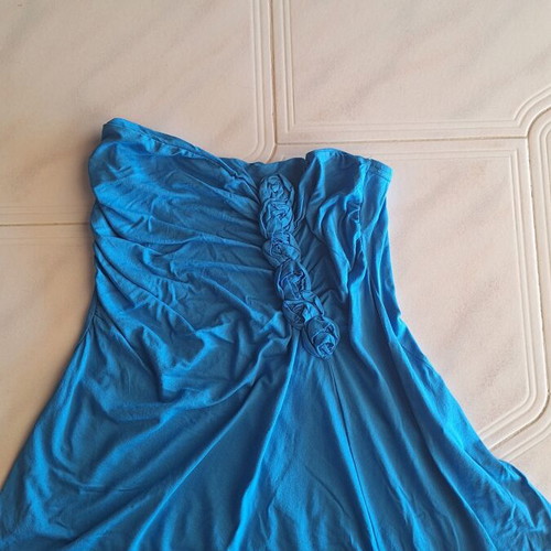 Gurl Gangsta Turquoise Strapless Top with Ruching and Flowers Size S