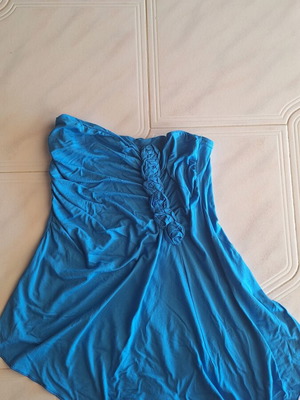 Gurl Gangsta Turquoise Strapless Top with Ruching and Flowers Size S