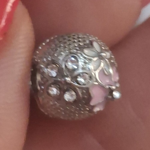Charm for bracelets with pink and white flowers, like new