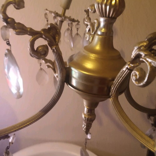 Vintage ceiling light with 4 candles and crystals used