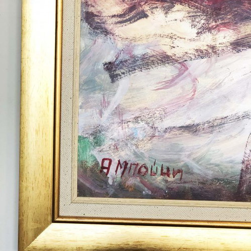 D. Bouki oil painting like new, mixed oil on canvas with snowy landscape