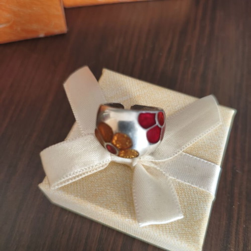 Meli Melo silver 925 ring adjustable, like new with red and orange flowers