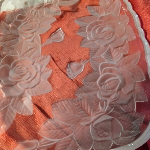 Crystal serving tray with handmade roses vintage