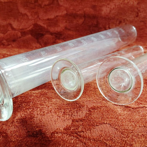 Glass volumetric cylinders like new, set of four, 1960s