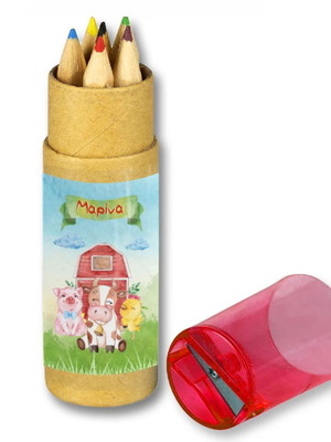 Farm animal colored pencils new with child's name