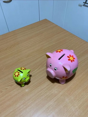 Money Bank σαν καινούργιο, σετ δύο γουρουνάκια διακοσμητικά