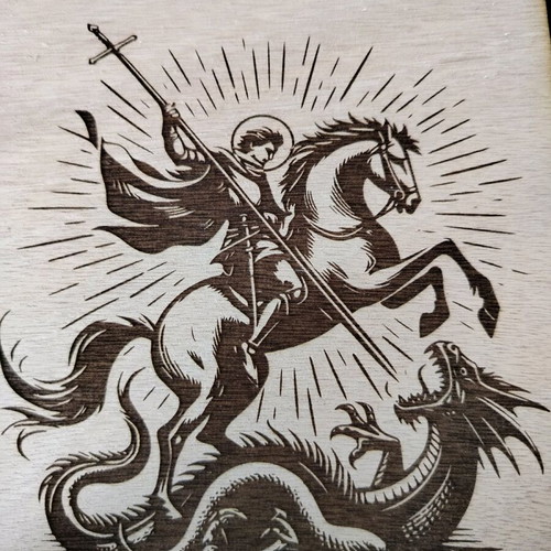 Saint George image new, wooden with laser engraving