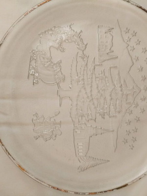 Glass Christmas platter used with embossed motif 29.5cm