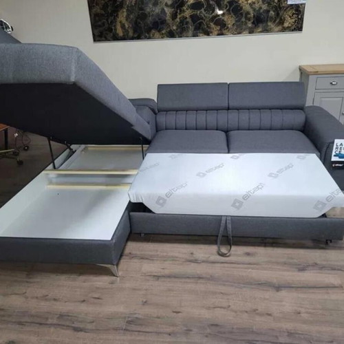 Gray fabric corner sofa with sleep function and storage new