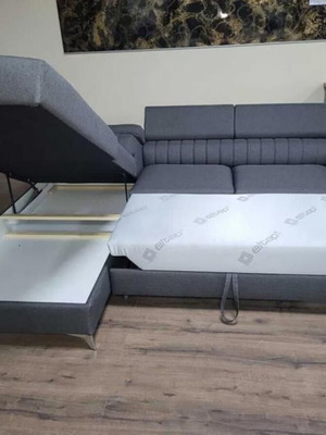 Gray fabric corner sofa with sleep function and storage new