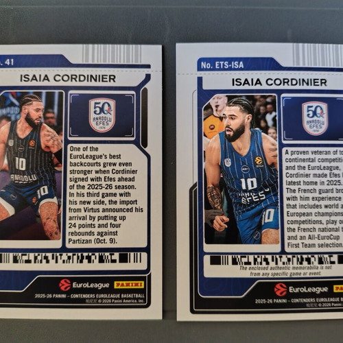2025-26 Panini Contenders Isaia Cordinier Game Ticket /35 and Season Ticket Patch like new