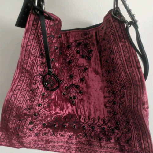 Velveteen bag with studs like new, missing two black studs