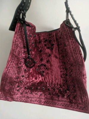 Velveteen bag with studs like new, missing two black studs