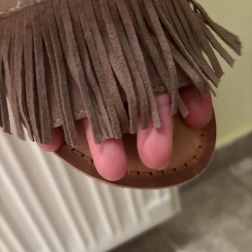 Leather sandals with suede fringe, size 36, beige brown