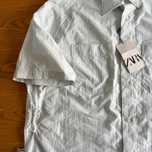Zara Oversized Technical Fabric Shirt, pale green L