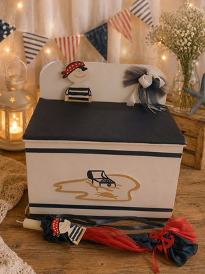 Wooden baptism box pirate and baptism candle new