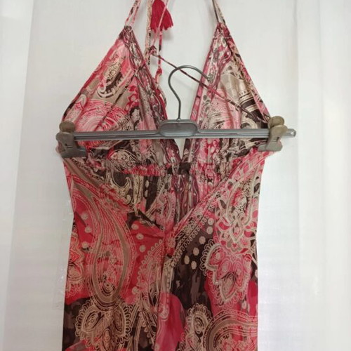 Silk dress new, small to large, brown and red