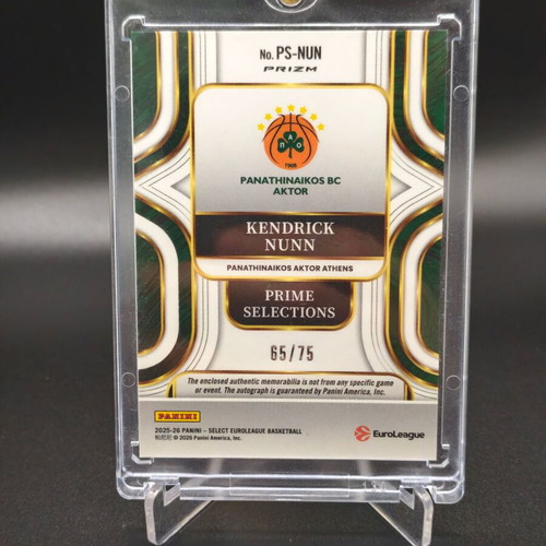 Panini Euroleague Select 2025-26 Kendrick Nunn Patch Auto /75 Panathinaikos card