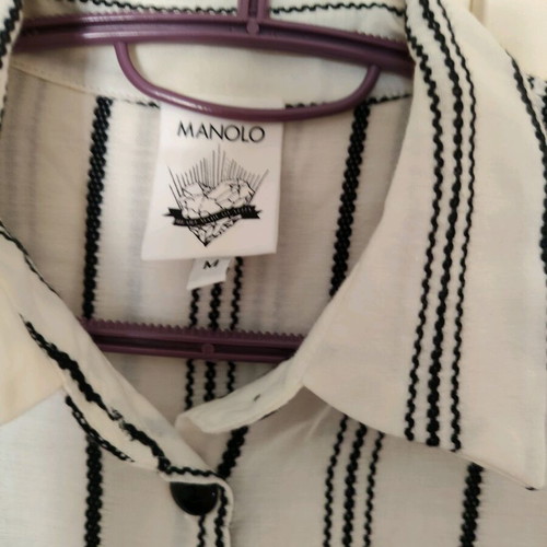 Manolo maxi dress like new with boho embroidery and vertical stripes, size M